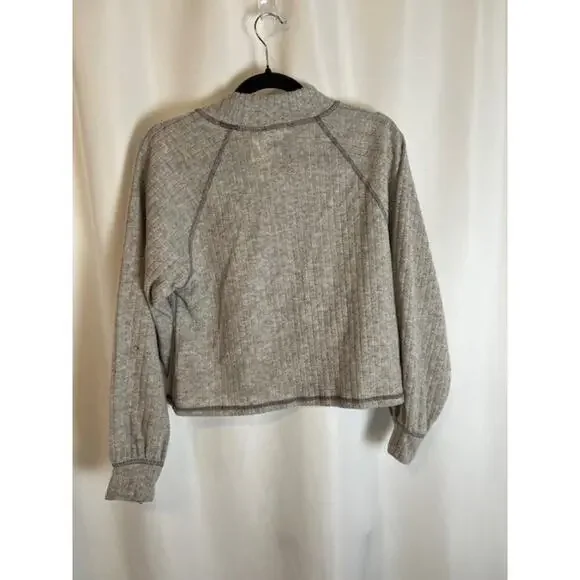 Lush Mockneck Cropped Ribbed Long Sleeve Sweater Plush Heather Grey Size XSmall - Picture 4 of 7